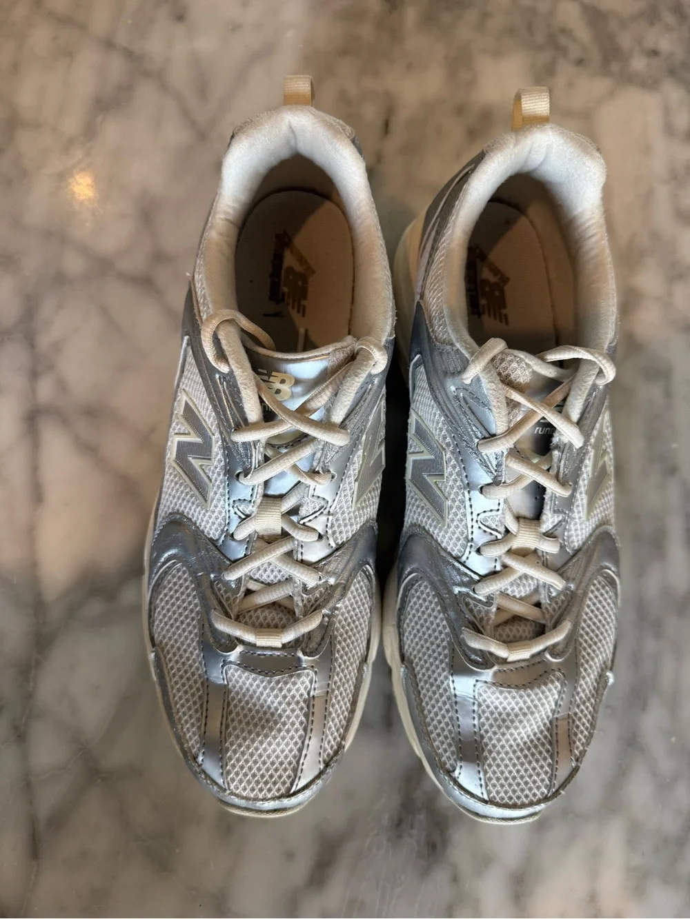 New Balance Women's Cream and Gray Mesh Running Sneakers